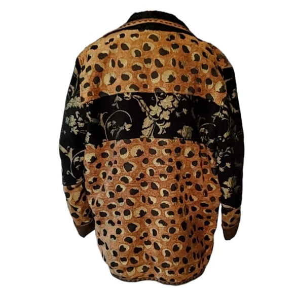 YAK MAGIK Open Front Tapestry Jacket Blazer Gold Black Floral Geometric Sequins - Picture 2 of 11